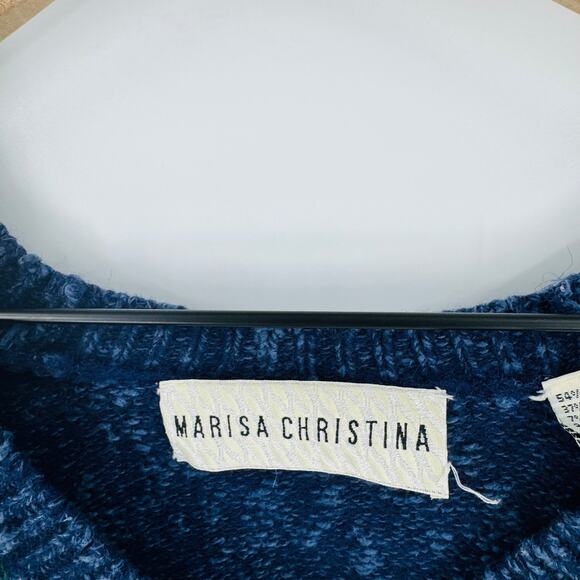 Marisa Christina Vintage Navy Red Green Bow Knit Cardigan Sweater Holiday Medium - Picture 3 of 6